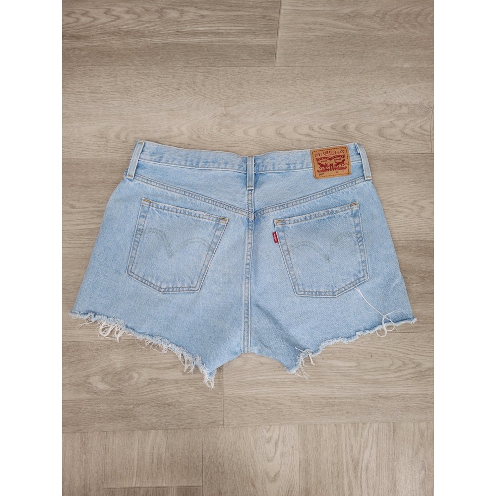 Levi's 501 Denim Shorts Women's 32 Blue Distressed Cutoff High Rise Button Fly